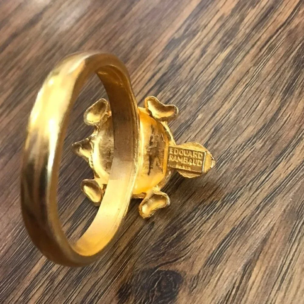 Vintage Edouard Rambaud gold and pearl turtle napkin rings